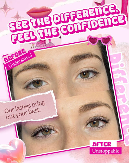 Adious Natural Look Clear Band Eyelashes - Short Wispy Fluffy Lashes for Everyday Volume (AD22)