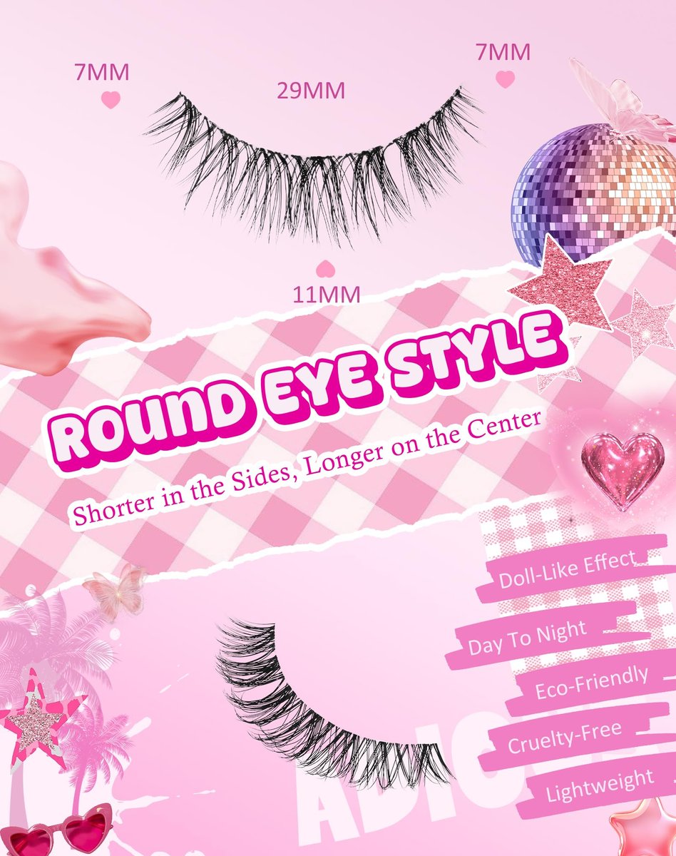 Adious Natural Look Clear Band Eyelashes - Short Wispy Fluffy Lashes for Everyday Volume (AD22) - görsel 3