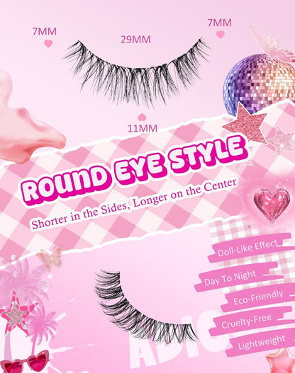 Adious Natural Look Clear Band Eyelashes - Short Wispy Fluffy Lashes for Everyday Volume (AD22)