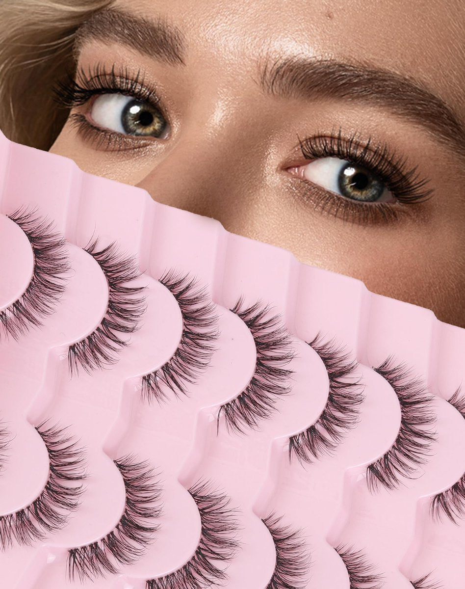 Adious Natural Look Clear Band Eyelashes - Short Wispy Fluffy Lashes for Everyday Volume (AD22) - görsel 1