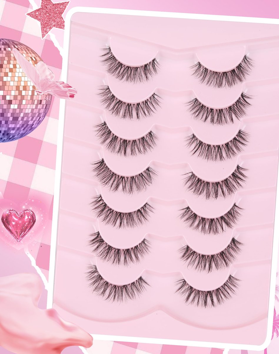 Adious Natural Look Clear Band Eyelashes - Short Wispy Fluffy Lashes for Everyday Volume (AD22) - görsel 13