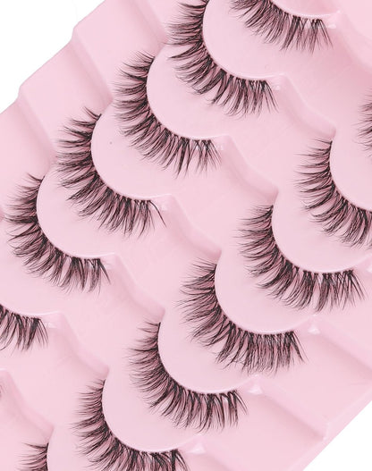 Adious Natural Look Clear Band Eyelashes - Short Wispy Fluffy Lashes for Everyday Volume (AD22)
