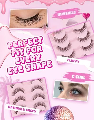 Adious Natural Look Clear Band Eyelashes - Short Wispy Fluffy Lashes for Everyday Volume (AD22)