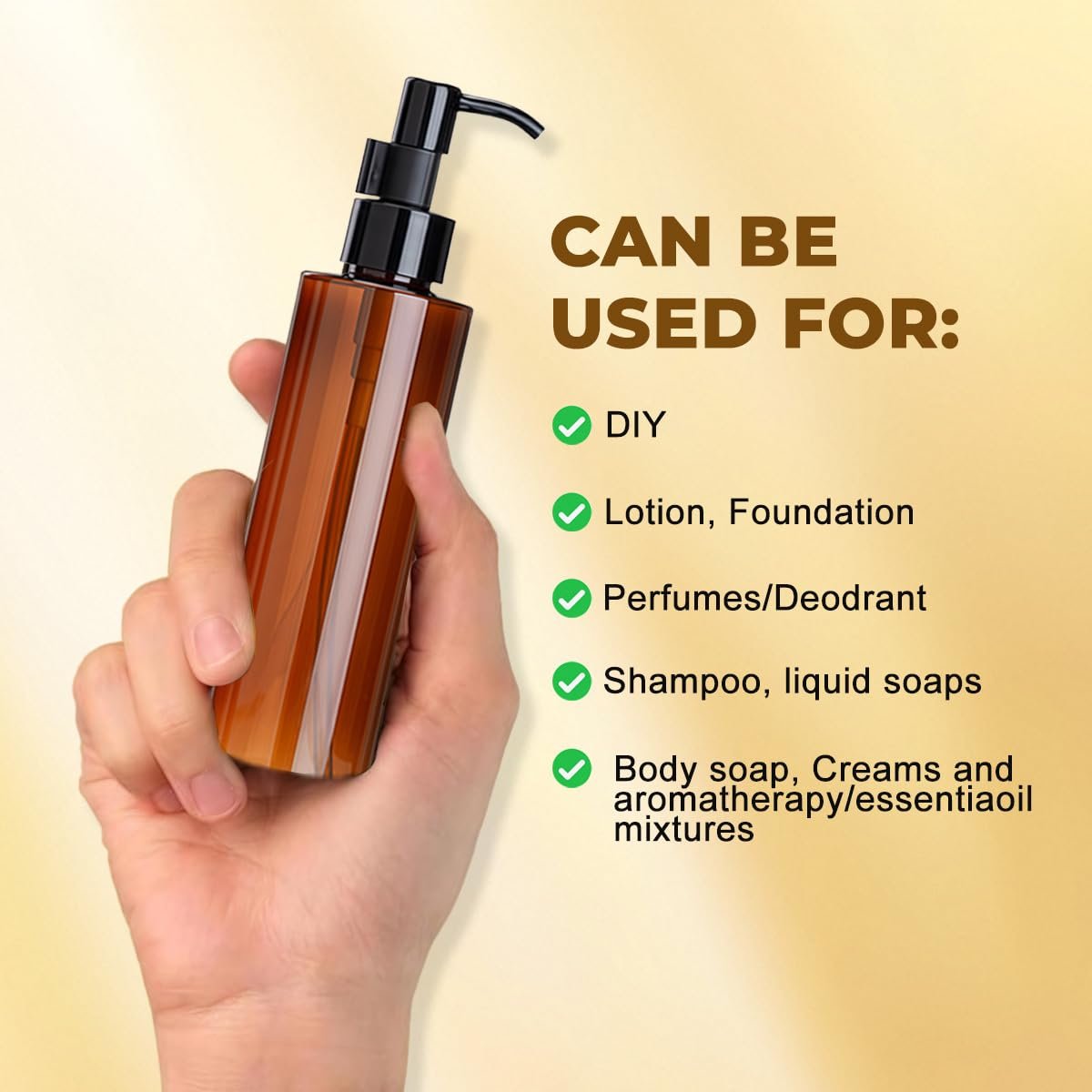 2 Pack 200ml/6.7oz Amber Plastic Pump Bottles – Refillable Leakproof Lotion Dispensers with Black Lock Pump for Shampoo, Makeup Remover, Essential Oils & Toiletries - görsel 7
