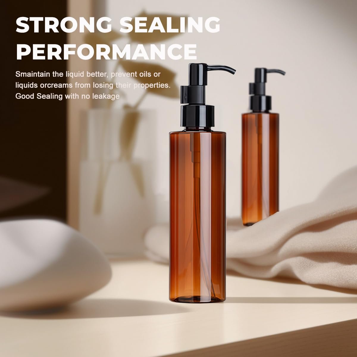 2 Pack 200ml/6.7oz Amber Plastic Pump Bottles – Refillable Leakproof Lotion Dispensers with Black Lock Pump for Shampoo, Makeup Remover, Essential Oils & Toiletries - görsel 13