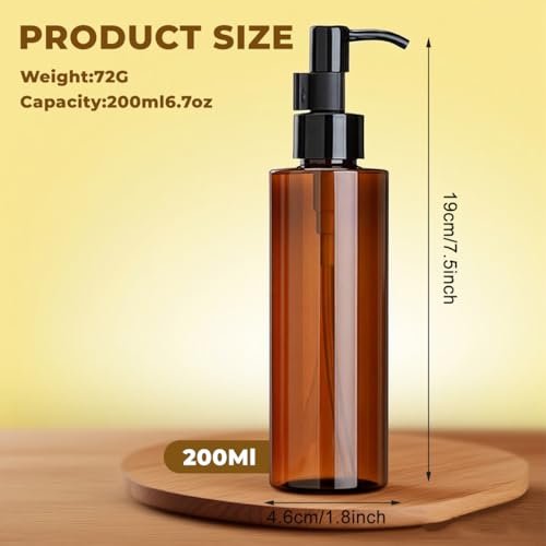 2 Pack 200ml/6.7oz Amber Plastic Pump Bottles – Refillable Leakproof Lotion Dispensers with Black Lock Pump for Shampoo, Makeup Remover, Essential Oils & Toiletries - görsel 4