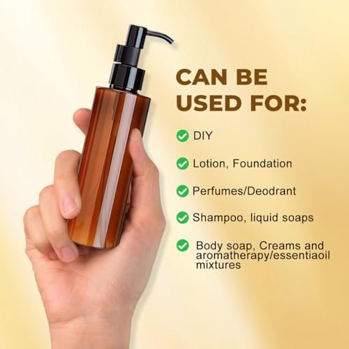 2 Pack 200ml/6.7oz Amber Plastic Pump Bottles – Refillable Leakproof Lotion Dispensers with Black Lock Pump for Shampoo, Makeup Remover, Essential Oils & Toiletries - görsel 8