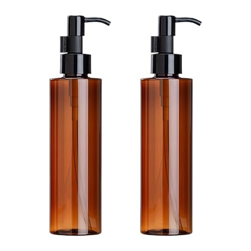2 Pack 200ml/6.7oz Amber Plastic Pump Bottles – Refillable Leakproof Lotion Dispensers with Black Lock Pump for Shampoo, Makeup Remover, Essential Oils & Toiletries - görsel 2
