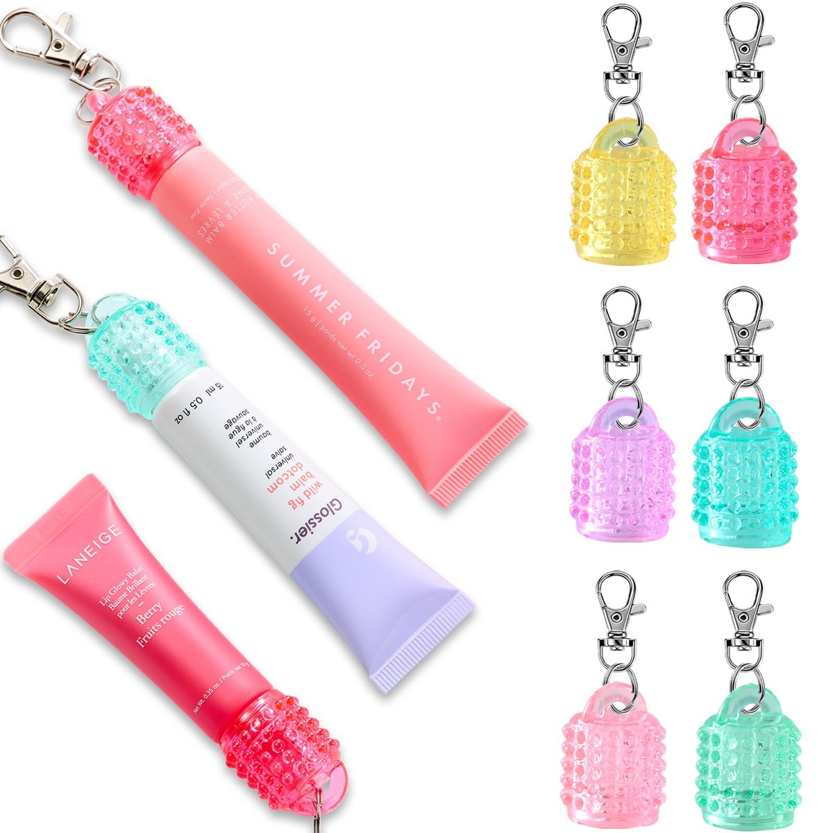Lip Balm Keychain Cap for Laneige, Summer Friday, Glossier – Replacement Stopper Spill-Proof Holder for Lanyard or Bag - görsel 1
