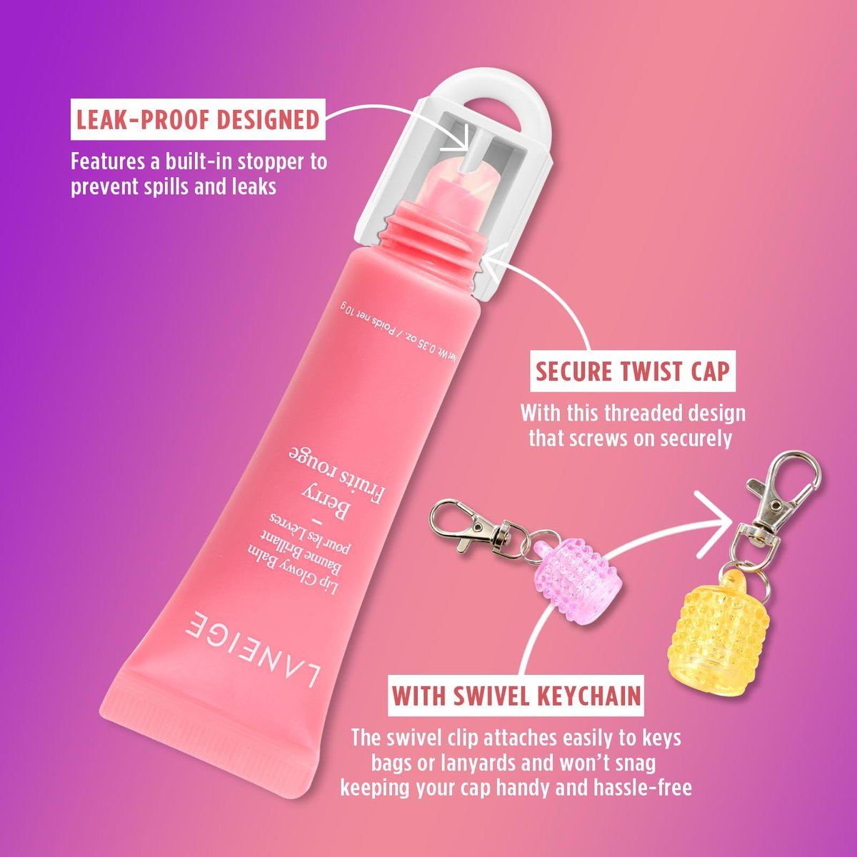 Lip Balm Keychain Cap for Laneige, Summer Friday, Glossier – Replacement Stopper Spill-Proof Holder for Lanyard or Bag - görsel 7