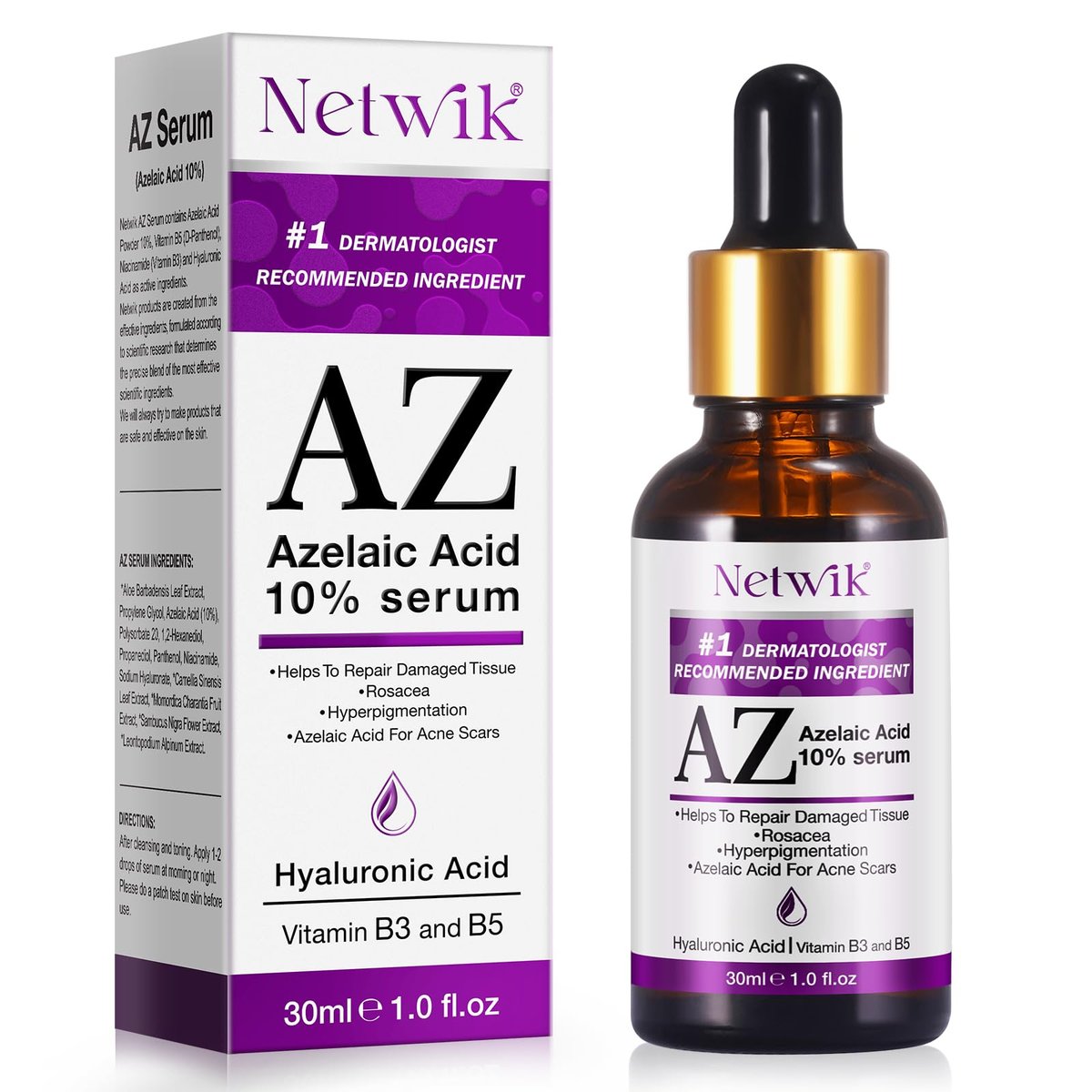 Azelaic Acid 10% Serum with Niacinamide & Hyaluronic Acid - Acne Treatment, Redness Relief, Rosacea Skin Care & Radiance Booster - 1 Fl Oz Avelisse