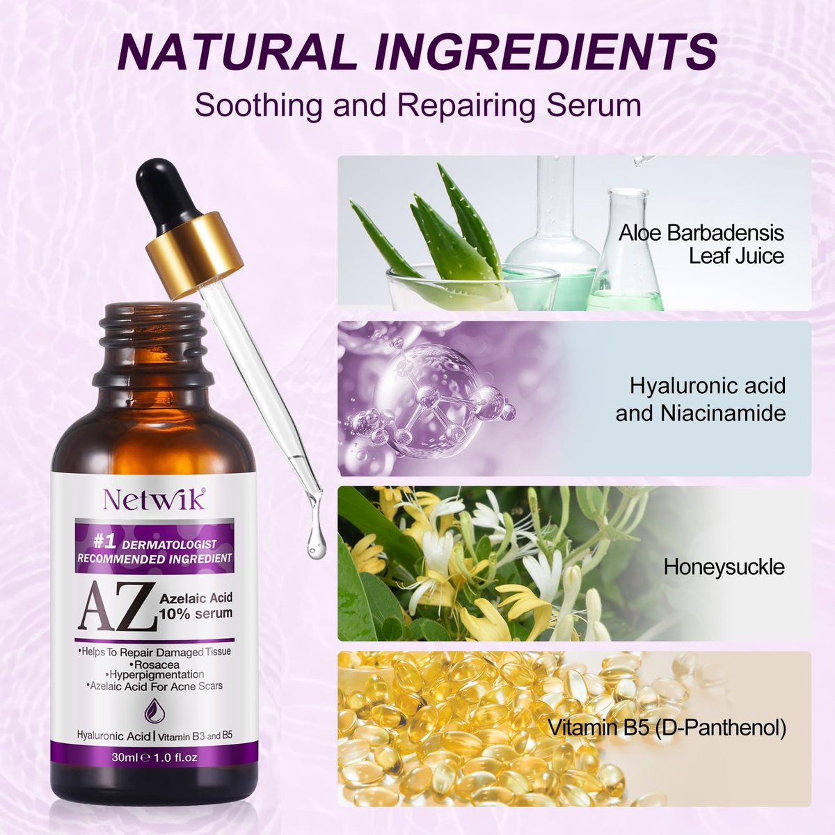 Azelaic Acid 10% Serum with Niacinamide & Hyaluronic Acid - Acne Treatment, Redness Relief, Rosacea Skin Care & Radiance Booster - 1 Fl Oz Avelisse