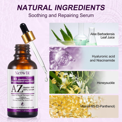 Azelaic Acid 10% Serum with Niacinamide & Hyaluronic Acid - Acne Treatment, Redness Relief, Rosacea Skin Care & Radiance Booster - 1 Fl Oz Avelisse