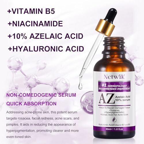 Azelaic Acid 10% Serum with Niacinamide & Hyaluronic Acid - Acne Treatment, Redness Relief, Rosacea Skin Care & Radiance Booster - 1 Fl Oz Avelisse