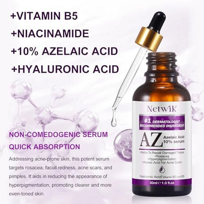 Azelaic Acid 10% Serum with Niacinamide & Hyaluronic Acid - Acne Treatment, Redness Relief, Rosacea Skin Care & Radiance Booster - 1 Fl Oz Avelisse