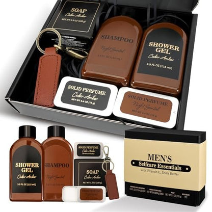Self Care Gift Set for Men - Cedar & Santal Scented Bath and Body Spa Gift Basket by BODY & EARTH