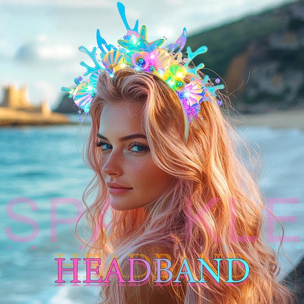 JONKY Light Up Mermaid Headband – Glowing Fish Hair Accessory for Women, Silver - görsel 5
