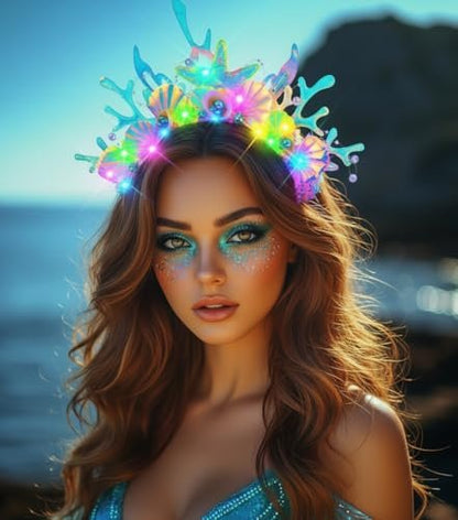 JONKY Light Up Mermaid Headband – Glowing Fish Hair Accessory for Women, Silver