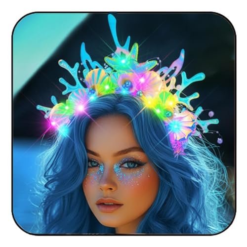 JONKY Light Up Mermaid Headband – Glowing Fish Hair Accessory for Women, Silver - görsel 2