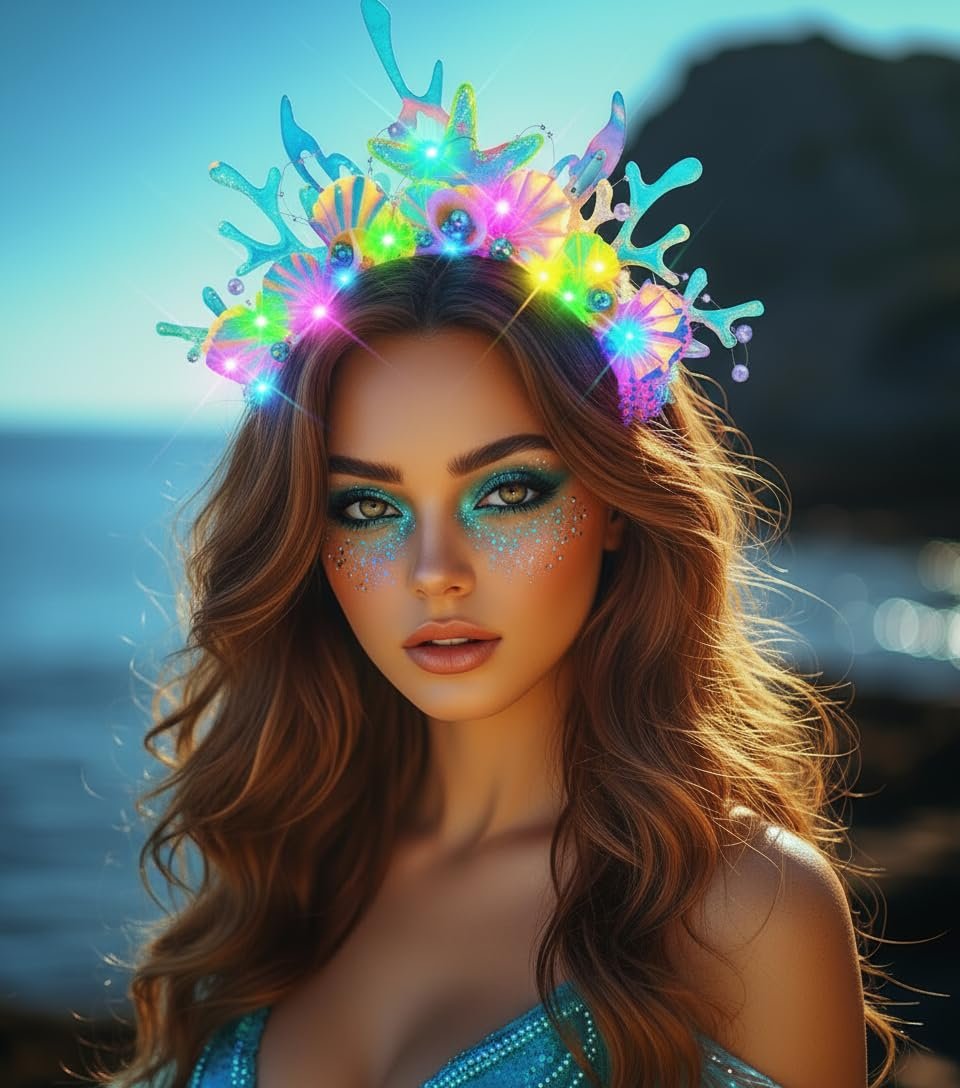 JONKY Light Up Mermaid Headband – Glowing Fish Hair Accessory for Women, Silver - görsel 7