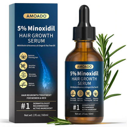 5% Minoxidil for Men and Women Hair Growth - AMOADO Hair Regrowth Serum with Rosemary & Biotin for Thicker, Fuller Hair & Beard Growth - 2 fl oz
