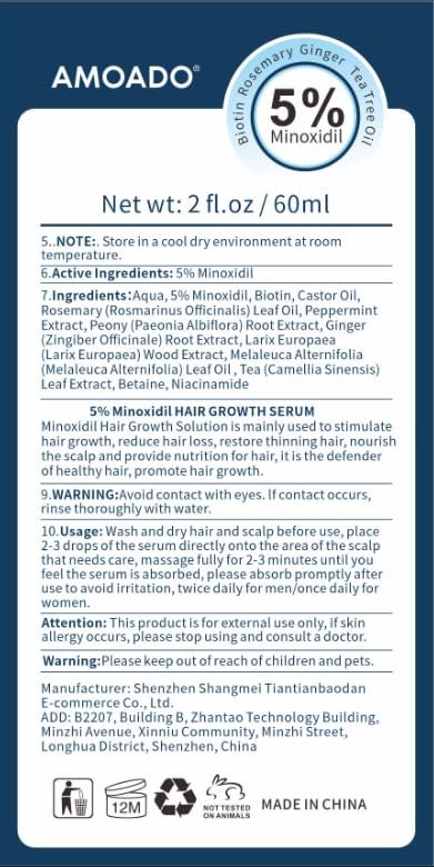 5% Minoxidil for Men and Women Hair Growth - AMOADO Hair Regrowth Serum with Rosemary & Biotin for Thicker, Fuller Hair & Beard Growth - 2 fl oz - görsel 17