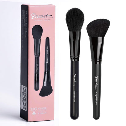 Bueart Design Tapered Blush Brush & Angled Blush Brush Set - Precision Contouring, Blending Highlighter, Liquid Blush, Bronzer & Mineral Powder - Soft, Dense Synthetic Bristles, Vegan & Cruelty-Free M13