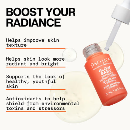 Pacifica Glow Baby Booster Mini Face Serum - Vitamin C & Glycolic Acid Brightening Serum, Fragrance-Free, Vegan & Cruelty-Free, 0.5 fl oz