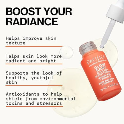 Pacifica Glow Baby Booster Mini Face Serum - Vitamin C & Glycolic Acid Brightening Serum, Fragrance-Free, Vegan & Cruelty-Free, 0.5 fl oz