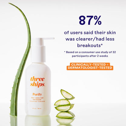 Three Ships Purify Aloe + Amino Acid Gel Cleanser | Moisturizing Face Wash for Sensitive Skin | Cruelty-Free, Vegan, Paraben-Free (4 fl oz | 118 mL) Avelisse