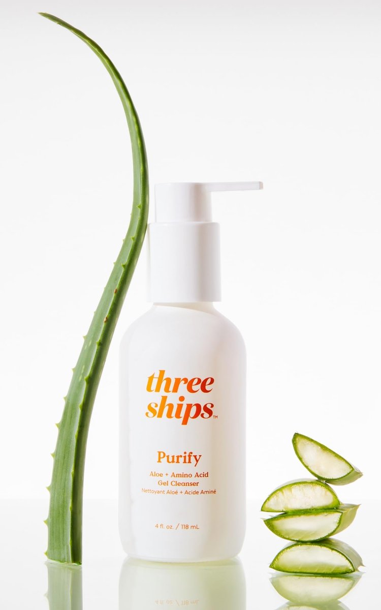 Three Ships Purify Aloe + Amino Acid Gel Cleanser | Moisturizing Face Wash for Sensitive Skin | Cruelty-Free, Vegan, Paraben-Free (4 fl oz | 118 mL) Avelisse