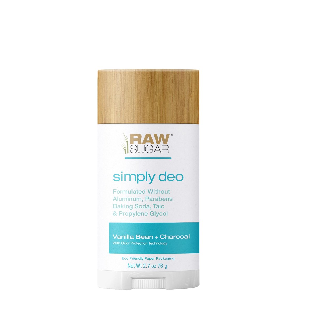 RAW SUGAR Simply Deo Deodorant Stick, Vanilla Bean + Charcoal, 2.7 oz, Aluminum-Free, Baking Soda-Free, Whole Body Deodorant for Women & Men - görsel 1