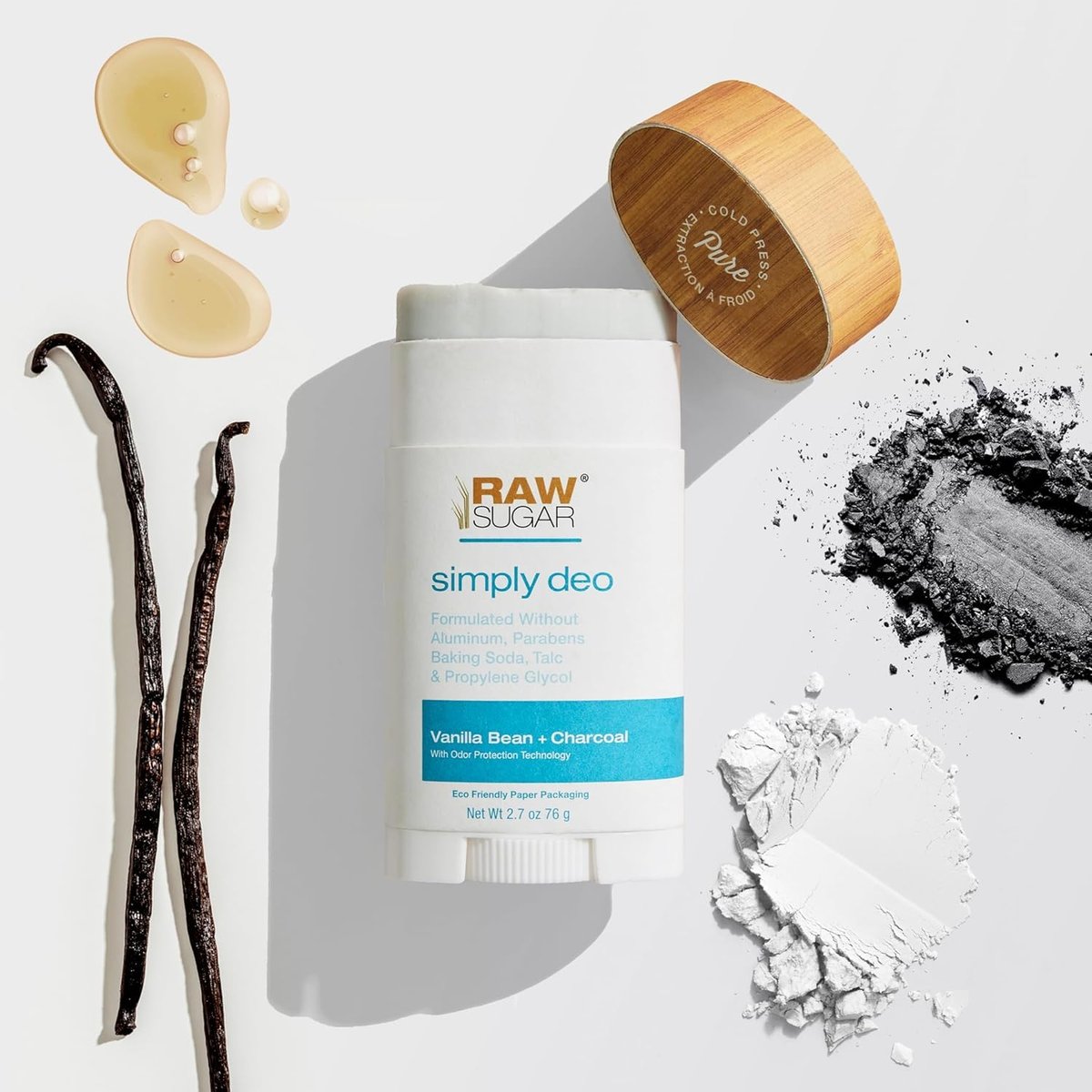 RAW SUGAR Simply Deo Deodorant Stick, Vanilla Bean + Charcoal, 2.7 oz, Aluminum-Free, Baking Soda-Free, Whole Body Deodorant for Women & Men - görsel 11