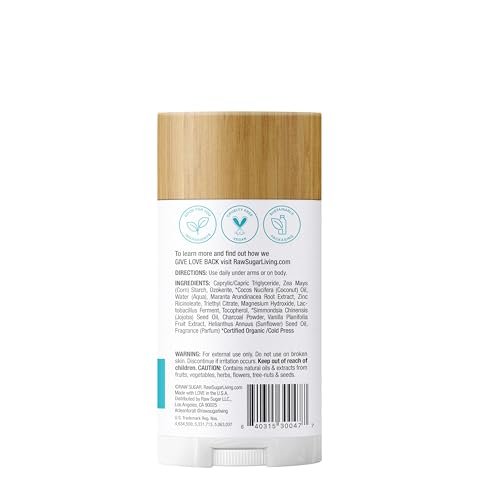 RAW SUGAR Simply Deo Deodorant Stick, Vanilla Bean + Charcoal, 2.7 oz, Aluminum-Free, Baking Soda-Free, Whole Body Deodorant for Women & Men - görsel 4