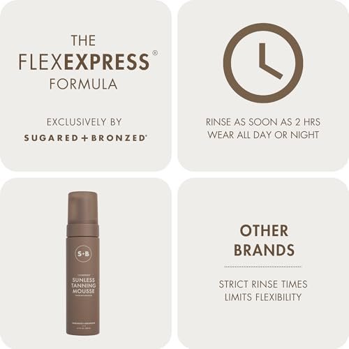 SUGARED + BRONZED Sunless Tanning Mousse - Self Tanner for Body, FlexExpress Formula, Natural Glow, Quick Dry, Vegan, 6.7 Fl Oz Avelisse