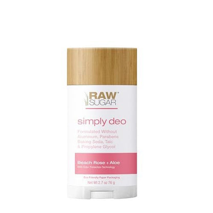 RAW SUGAR Simply Deo Deodorant Stick - Whole Body Deodorant for Women & Men, Beach Rose + Aloe, 2.7 oz Avelisse