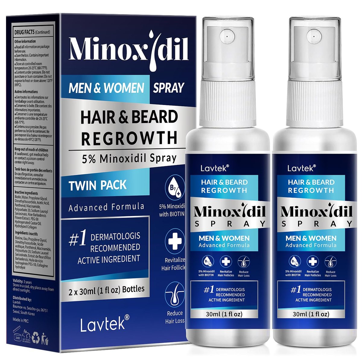 5% Minoxidil Hair Regrowth Spray for Men and Women - 2 Pack Avelisse