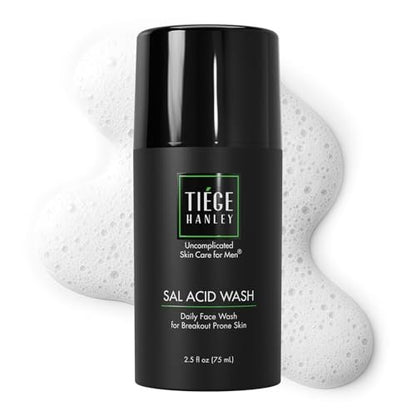 Tiege Hanley Salicylic Acid Cleanser for Men – Gentle Deep-Cleansing Face Wash for Acne-Prone Skin, 2.5 FL Oz