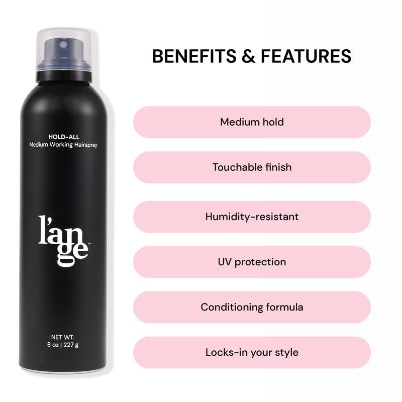 L'ANGE HAIR Hold-All Medium Working Hairspray – Brushable, Flexible Hold, Humidity Resistant & UV Protection, 8 oz Avelisse