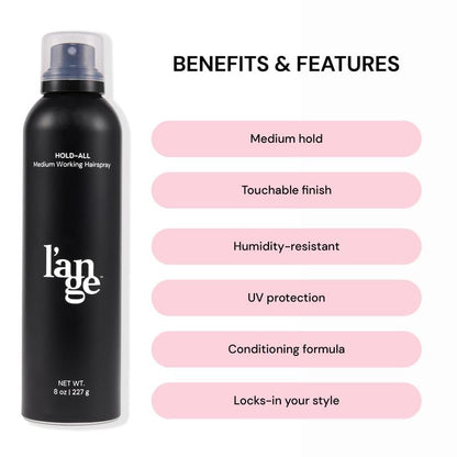 L'ANGE HAIR Hold-All Medium Working Hairspray – Brushable, Flexible Hold, Humidity Resistant & UV Protection, 8 oz Avelisse