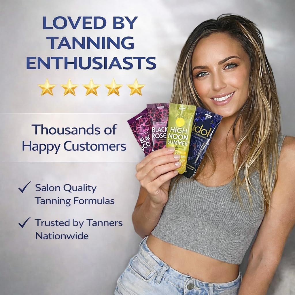 10 Pack Tanning Bed Lotion Packets + Eyewear: Indoor UV & Outdoor Sun Cream with Dark Accelerator (0.5 oz Each) Avelisse
