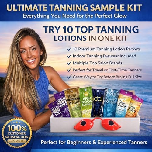 10 Pack Tanning Bed Lotion Packets + Eyewear: Indoor UV & Outdoor Sun Cream with Dark Accelerator (0.5 oz Each) Avelisse