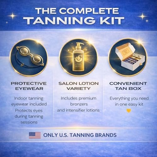 10 Pack Tanning Bed Lotion Packets + Eyewear: Indoor UV & Outdoor Sun Cream with Dark Accelerator (0.5 oz Each) Avelisse