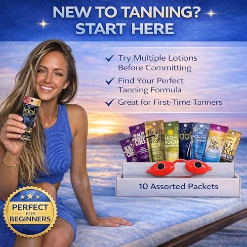10 Pack Tanning Bed Lotion Packets + Eyewear: Indoor UV & Outdoor Sun Cream with Dark Accelerator (0.5 oz Each) Avelisse
