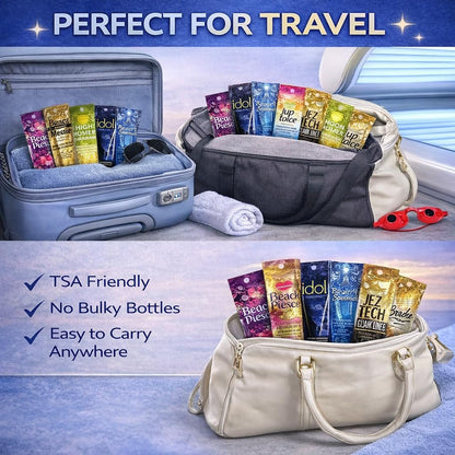 10 Pack Tanning Bed Lotion Packets + Eyewear: Indoor UV & Outdoor Sun Cream with Dark Accelerator (0.5 oz Each) Avelisse