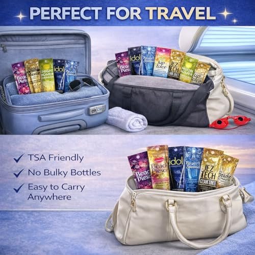 10 Pack Tanning Bed Lotion Packets + Eyewear: Indoor UV & Outdoor Sun Cream with Dark Accelerator (0.5 oz Each) Avelisse