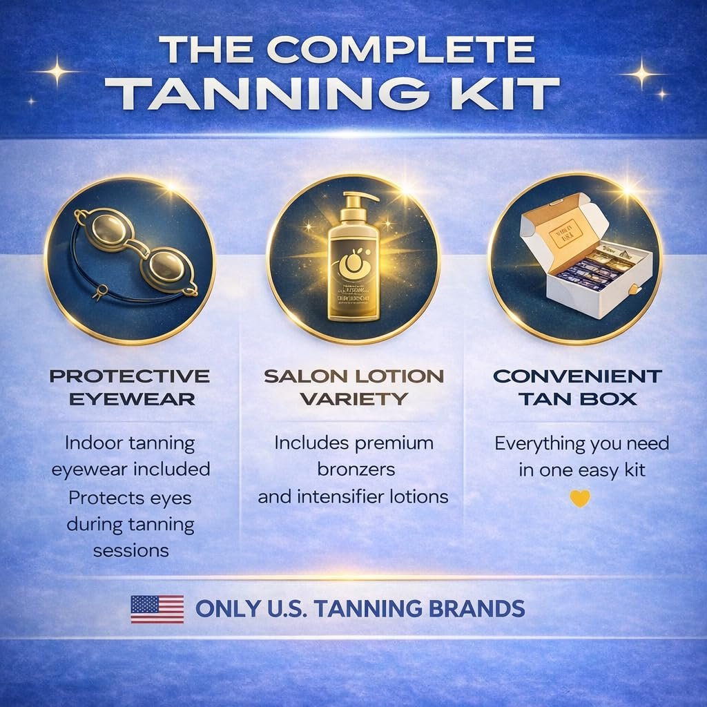 10 Pack Tanning Bed Lotion Packets + Eyewear: Indoor UV & Outdoor Sun Cream with Dark Accelerator (0.5 oz Each) Avelisse