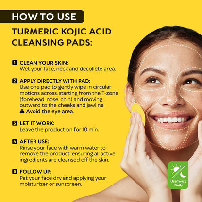 Turmeric Kojic Acid Cleansing Pads for Face - Exfoliating Sponges with Vitamin C & Lemon - Foaming Facial Wash for Glowing Skin & Uneven Tone Support - Gentle Daily Scrub