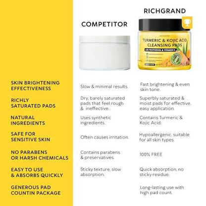 Turmeric Kojic Acid Cleansing Pads for Face - Exfoliating Sponges with Vitamin C & Lemon - Foaming Facial Wash for Glowing Skin & Uneven Tone Support - Gentle Daily Scrub