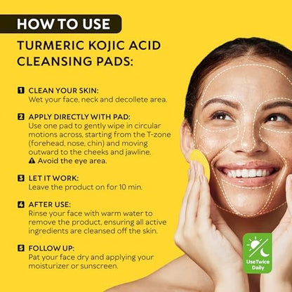 Turmeric Kojic Acid Cleansing Pads for Face - Exfoliating Sponges with Vitamin C & Lemon - Foaming Facial Wash for Glowing Skin & Uneven Tone Support - Gentle Daily Scrub